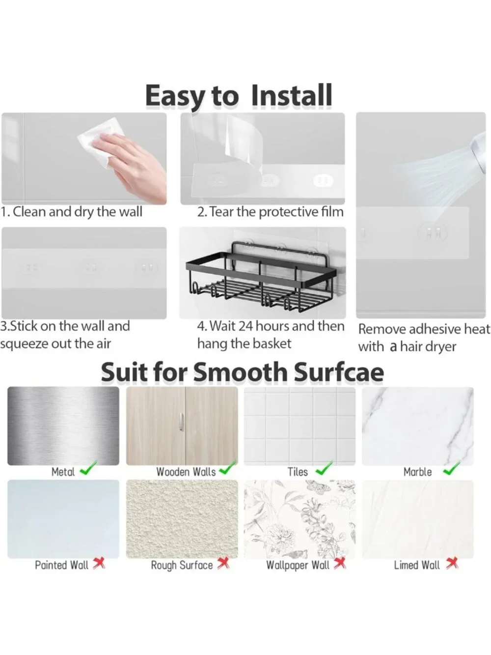 5-Pack Shower Caddy Organizer Rack, Rustproof Stainless Steel Wall Storage